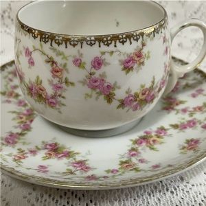 Vintage Bridal Rose Czechoslovakia Cup & Saucer ~ Pink Roses